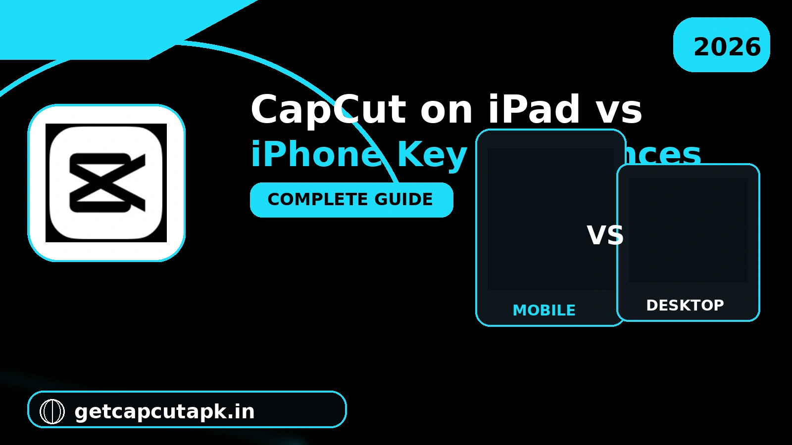 CapCut on iPad vs iPhone Key Differences, comparing an iPad and iPhone editing experience with CapCut-style branding and getcapcutapk.in.